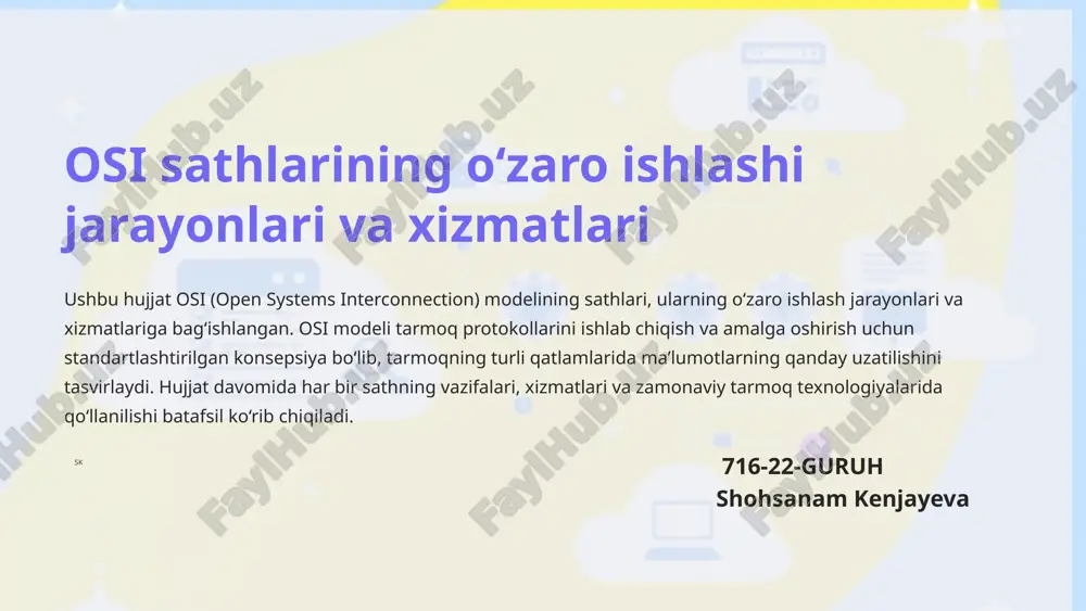 osi sathlarining o‘zaro ishlashi jarayonlari va xizmatlari — PPTX