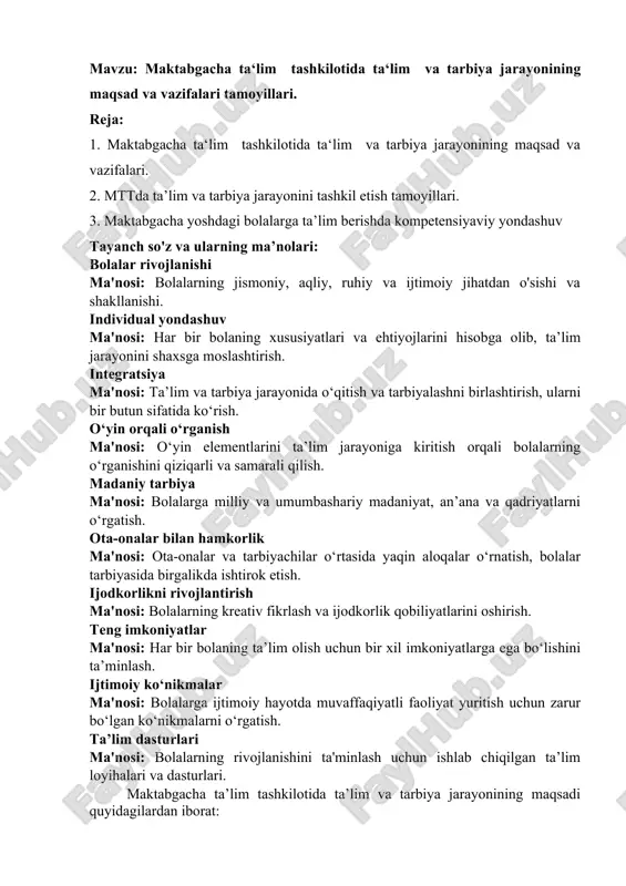 ta‘lim va tarbiya jarayonining maqsad va vazifalari — DOCX