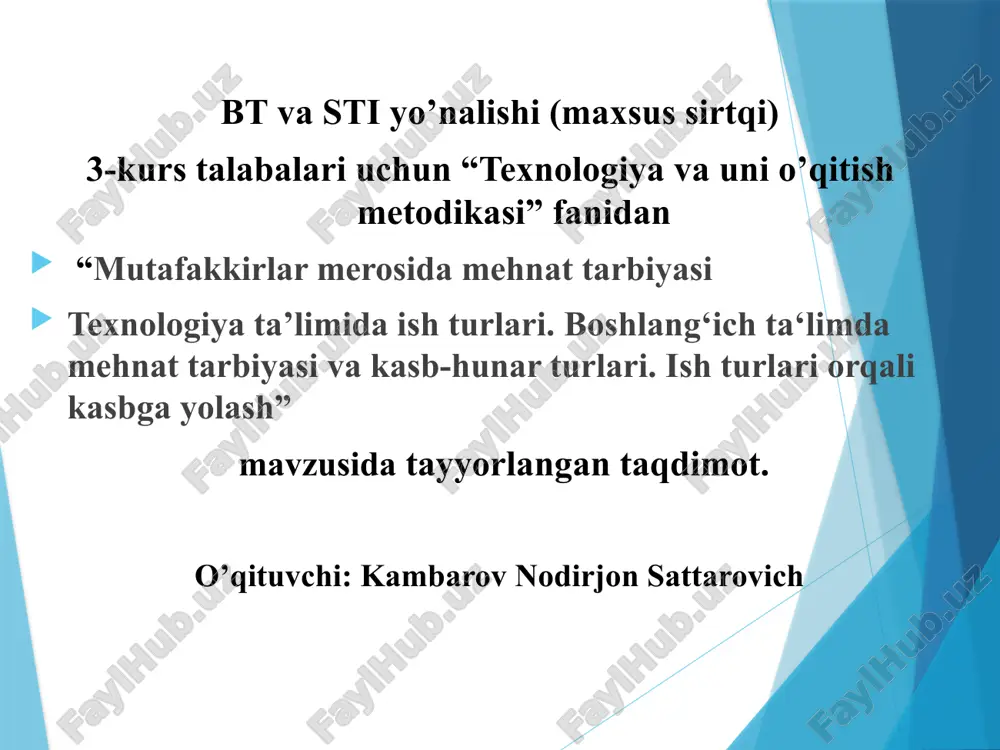 texnologiya va o'qitish metodikasi — PPTX