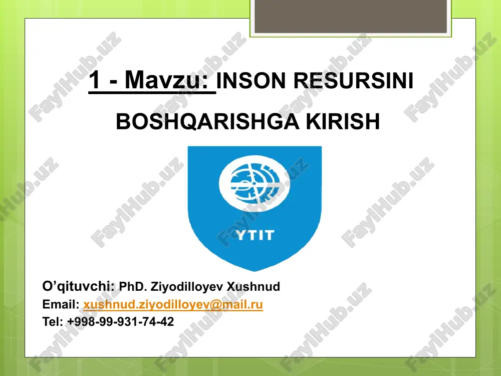 inson resursini boshqarishga kirish — PPTX