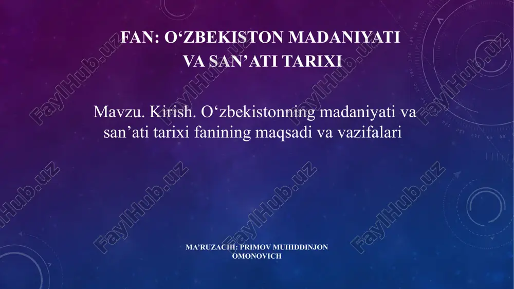 o‘zbekiston madaniyati va san’ati tarixi — PPTX