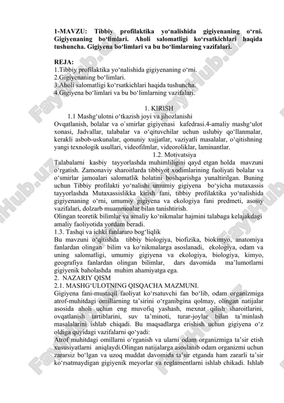 gigiyena va tibbiy profilaktika — DOCX