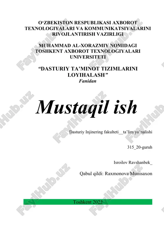 dasturiy ta'minot tizimlarini loyihalash — DOCX
