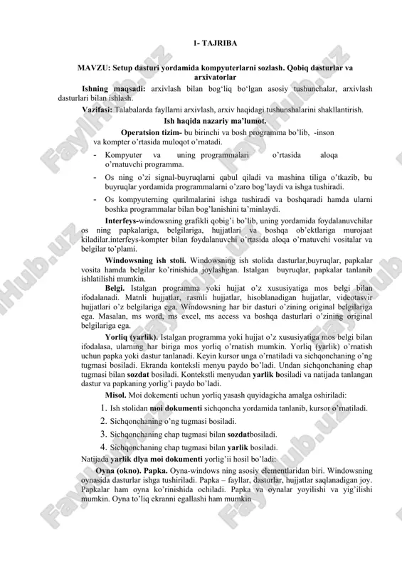 setup dasturi yordamida kompyuterlarni sozlash — DOCX