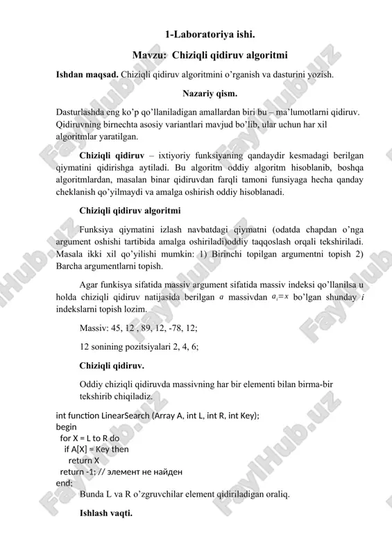 chiziqli qidiruv algoritmi — DOCX