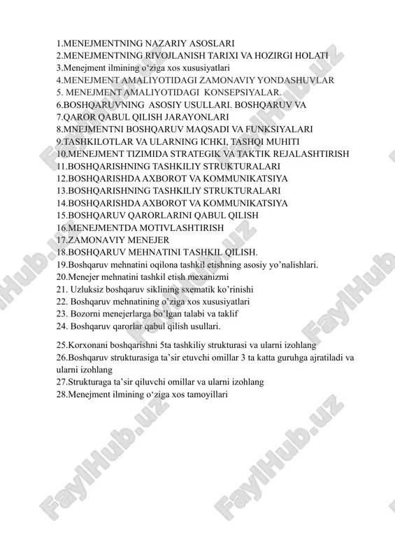 menejment asoslari va rivojlanishi — DOCX