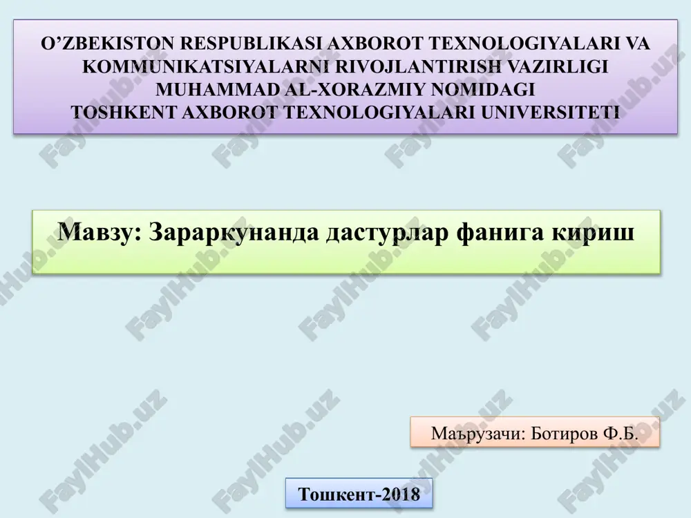 zarakunanda dasturlar faniiga kirish — PPTX