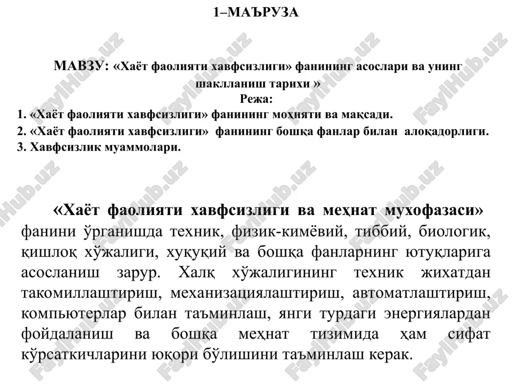 "xayot faoliyati xavfsizligi" — PPT