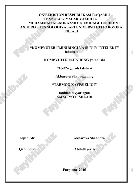 simsiz tarmoq routerida xavfsizlikni sozlash — DOCX