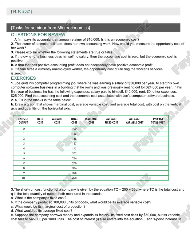 cost analysis in microeconomics — DOCX