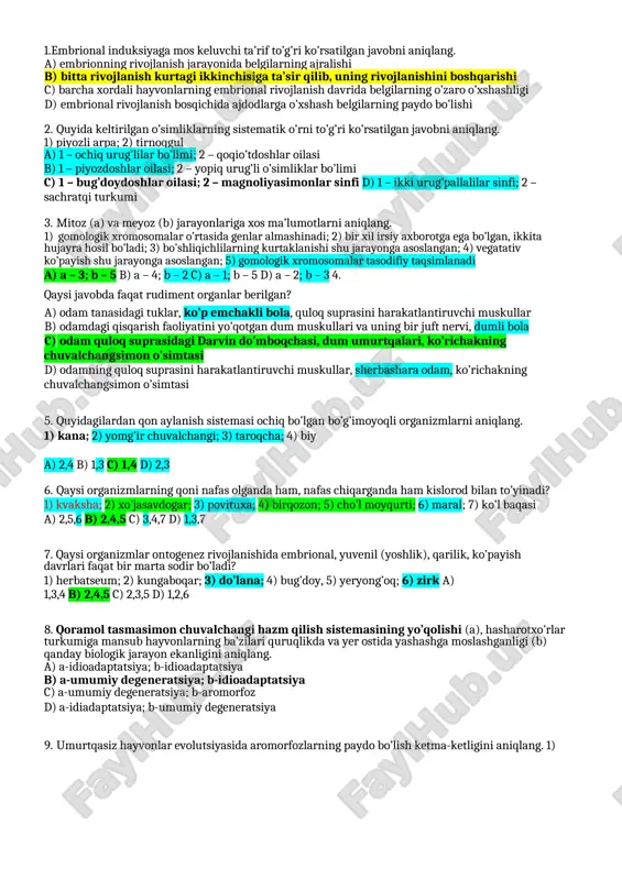 embrional rivojlanish jarayoni — DOC