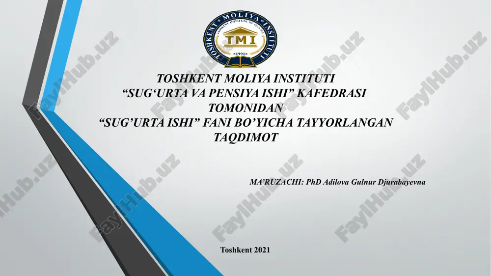 sug'urta ishi fani bo'yicha taqdimot — PPTX