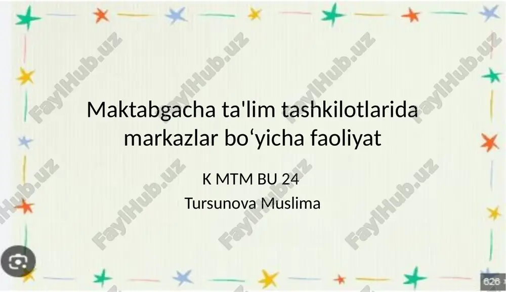 maktabgacha ta'lim tashkilotlarida markazlar bo‘yicha faoliyat — PPTX