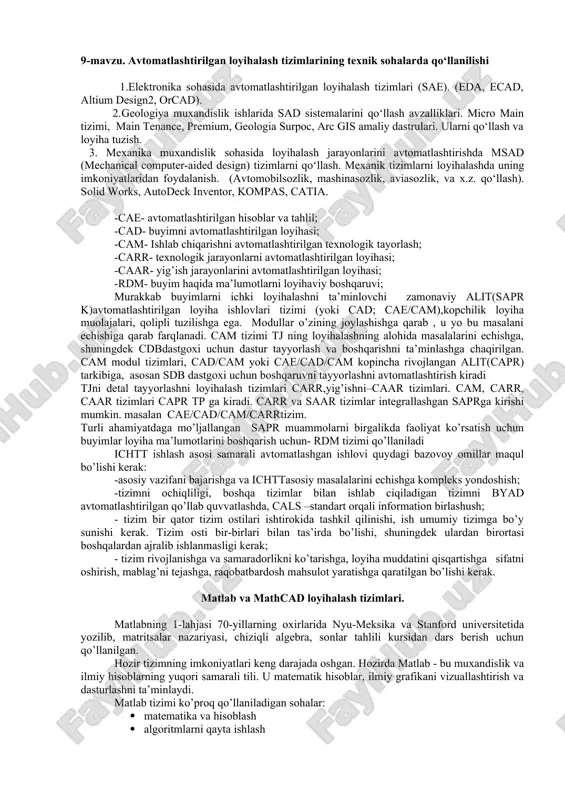 avtomatlashtirilgan loyihalash tizimlari — DOCX