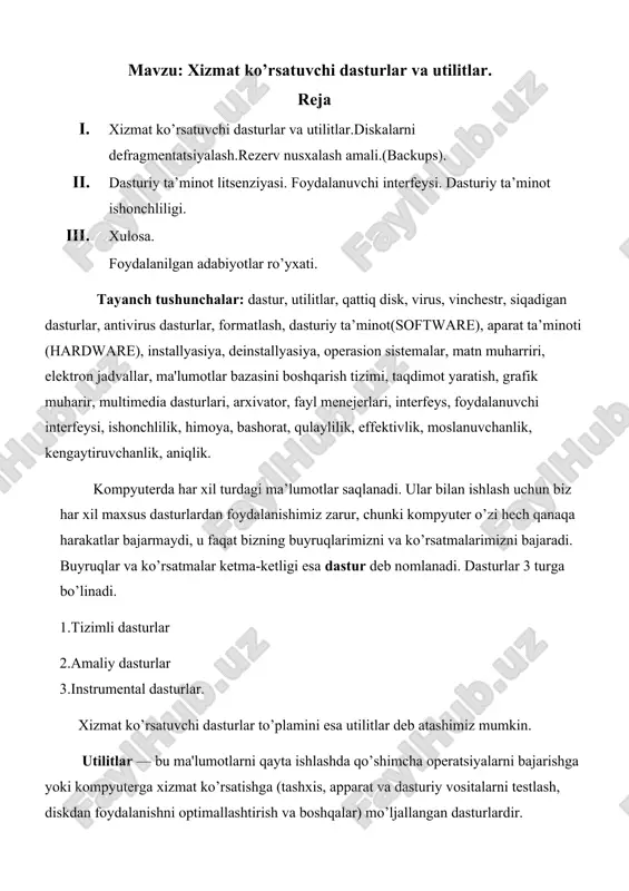 xizmat ko’rsatuvchi dasturlar va utilitlar — DOCX