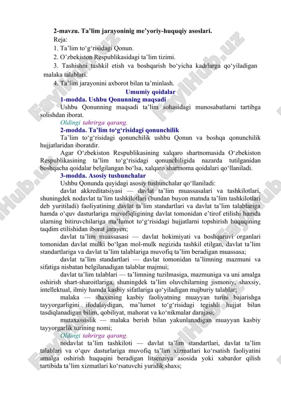 ta'lim jarayonining me'yoriy-huquqiy asoslari — DOCX