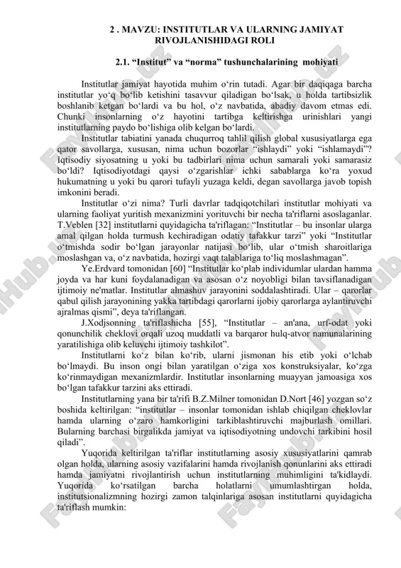 institutlar va ularning jamiiyat rivojlanishidagi roli — DOC