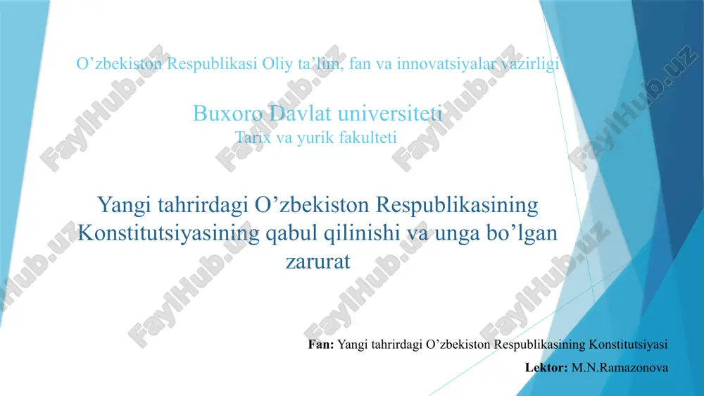 o’zbekiston respublikasi konstitutsiyasining qabul qilinishi va uning axborot — PPTX
