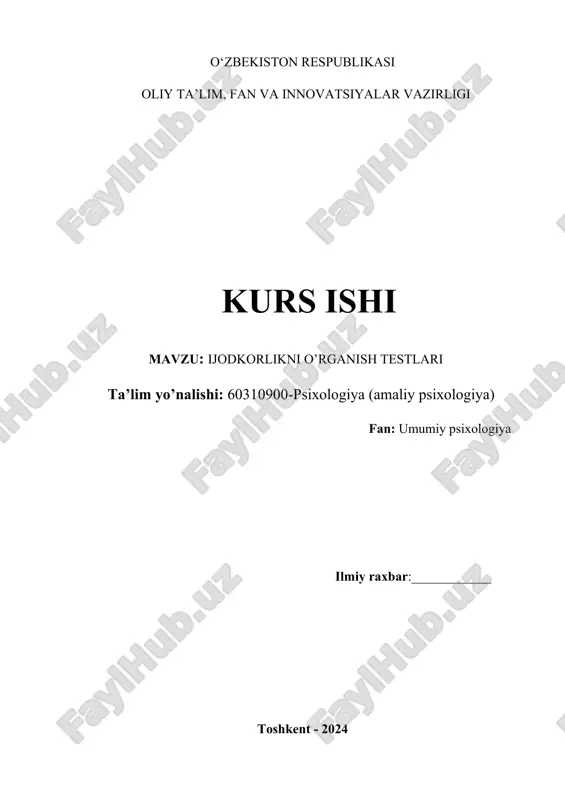 ijodkorlikni o'rganish testlari — DOCX