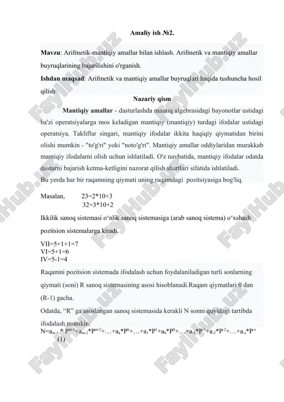 arifmetik-mantiqiy amallar — DOCX