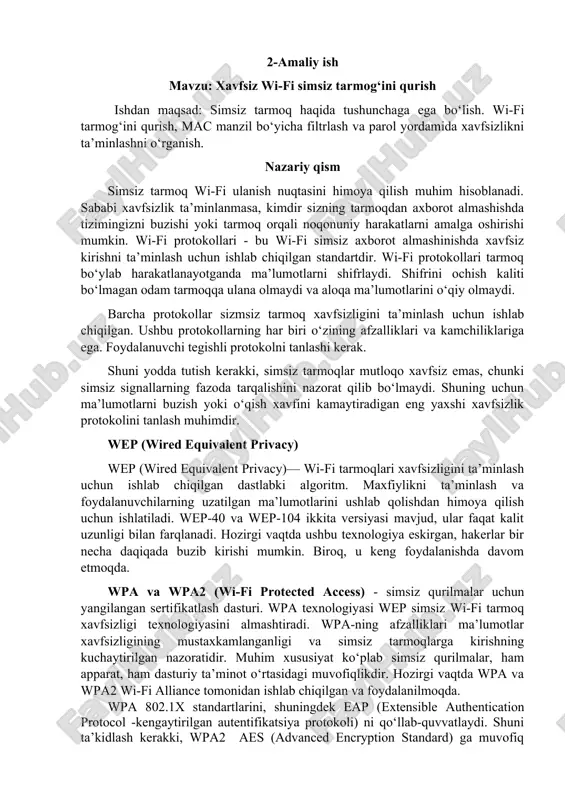 xavfsiz wi-fi tarmoqini qurish — DOCX
