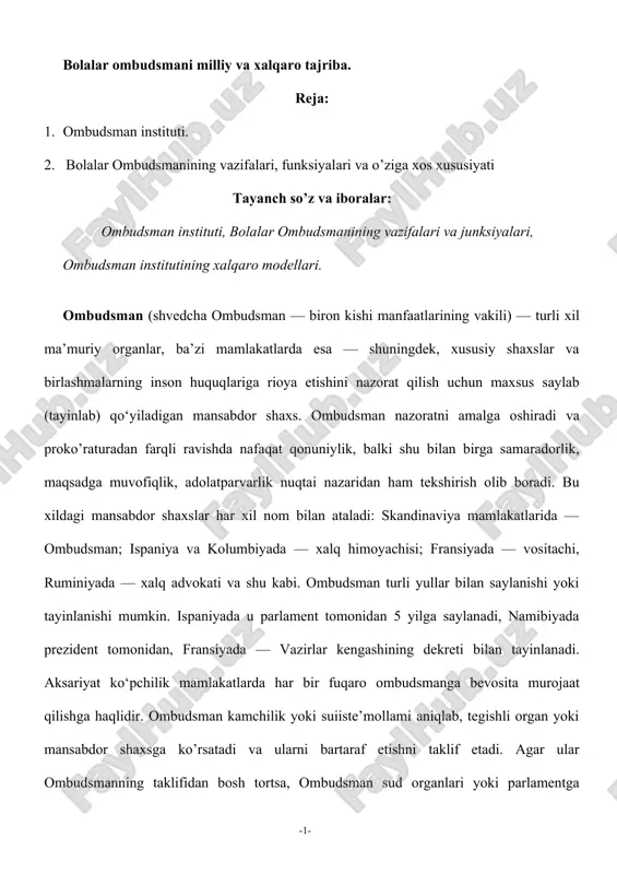 bolalar ombudsmani milliy va xalqaro tajriba. — DOCX