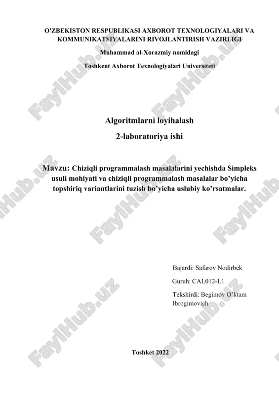 algoritmlarni loyihalash — DOCX