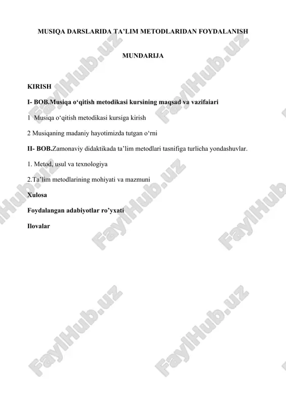 musiqa darslarida ta’lim metodlaridan foydalanish — DOCX