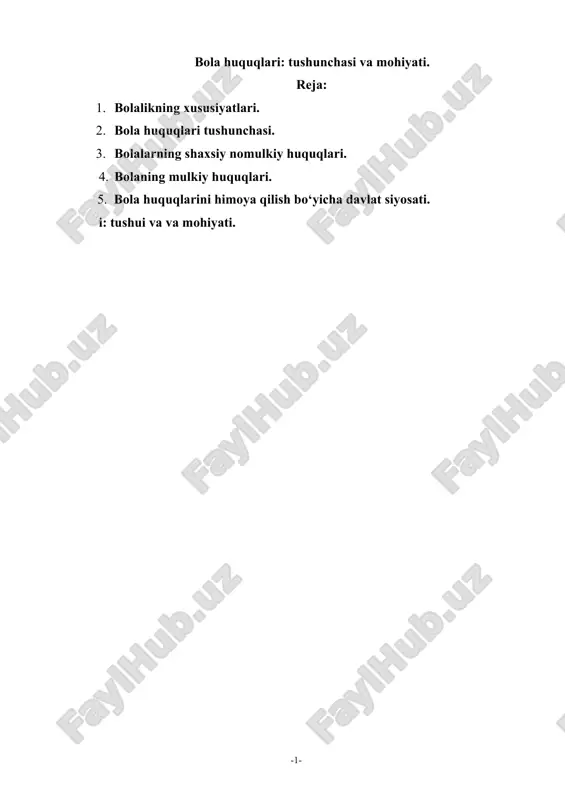 bola huquqlari tushunchasi va mohiyati — DOCX