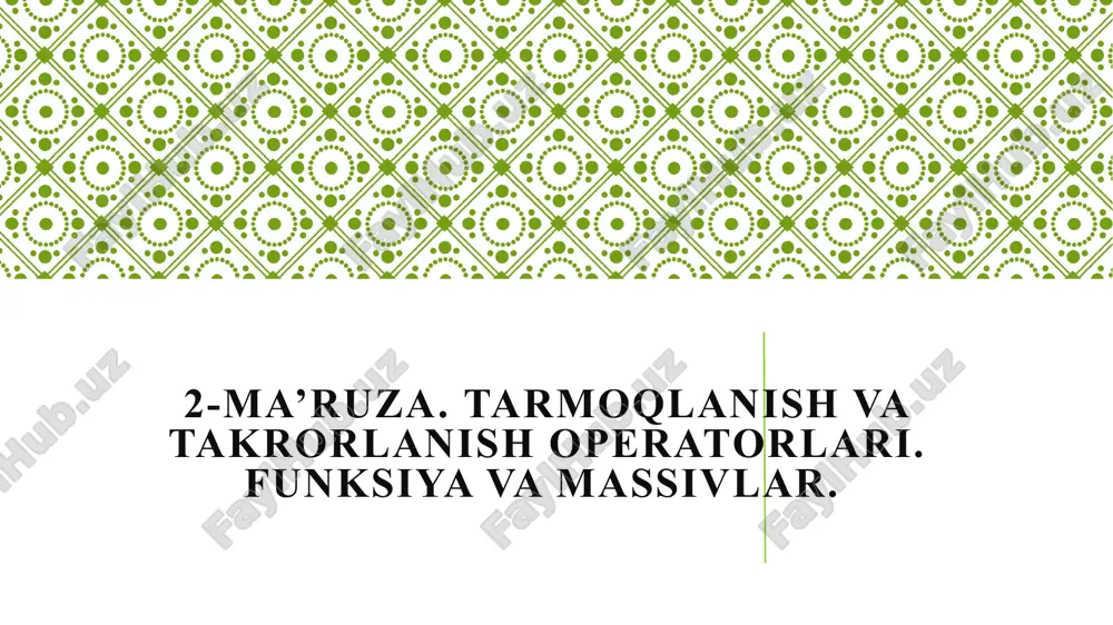 2-ma’ruza.tarmoqlanish va takrorlanish operatorlari. funksiya va massivlar. — PPTX