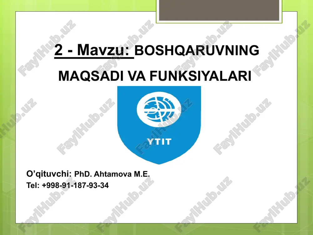 boshqaruvning maqsadi va funktsiyalari — PPTX