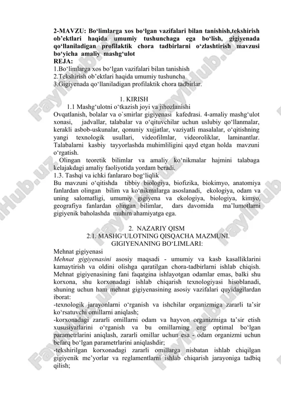 gigiyenada profilaktik tadbirlar bo‘yicha amaliy mashg‘ulot — DOCX