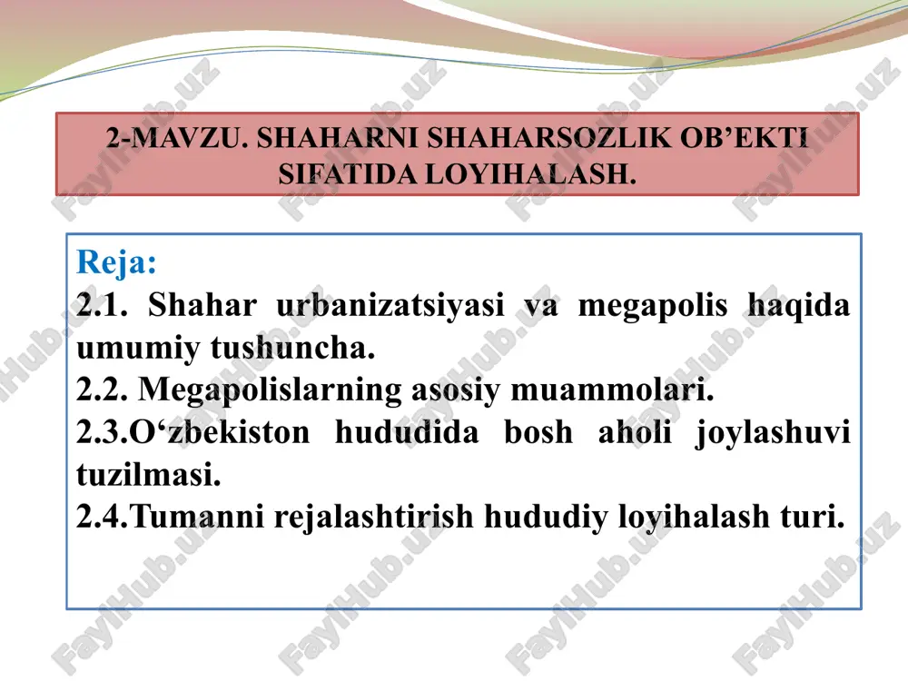 shahar so'zlik ob'yekti sifatida loyihalash — PPTX