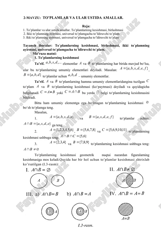 to‘plamlar va ular ustida amallar — DOCX