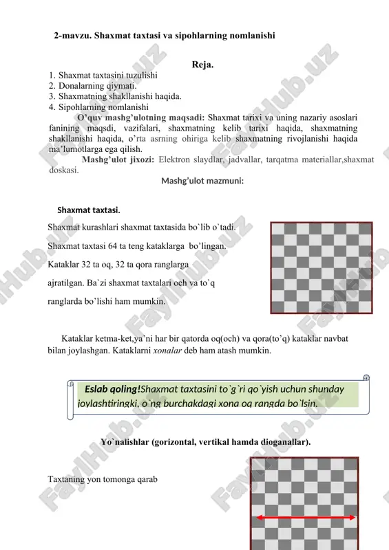 shaxmat taxtasi va sipohlarning nomlanishi — DOCX