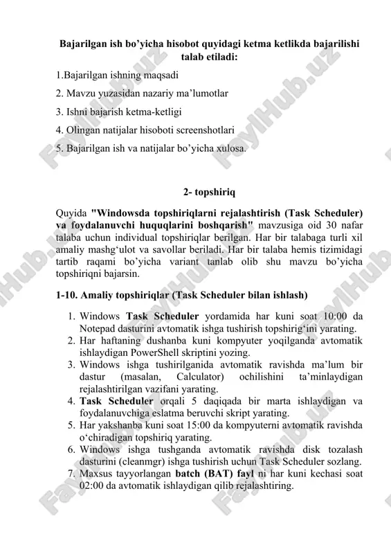windowsda topshiriqlarni rejalashtirish va foydalanuvchi huquqlarini boshqarish — DOCX