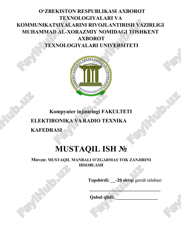 mustaqil manbali o’zgarmas tok zanjirini hisoblash — DOCX