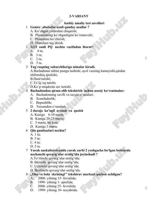 kasbiy amaliy test savollari — DOCX