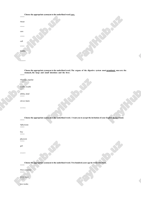 synonym practice worksheets — DOCX