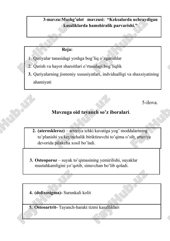 keksalarda uchraydigan kasaliklarda hamshiralik parvarishi — DOCX