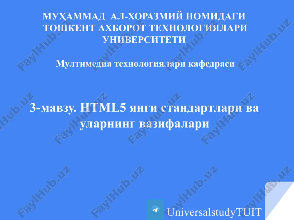 html5 yangi standartlari va ularning vazifalari — PPTX