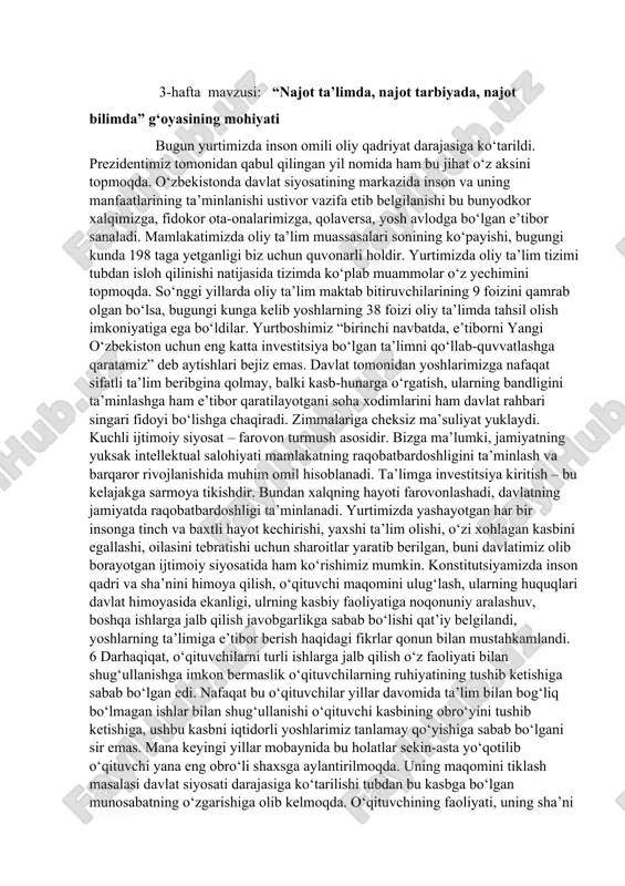 najot ta'limda, najot tarbiyada, najot bilimda g‘oyasining mohiyati — DOCX