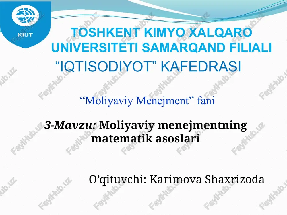 moliyaviy menejmentning matematik asoslari — PPTX