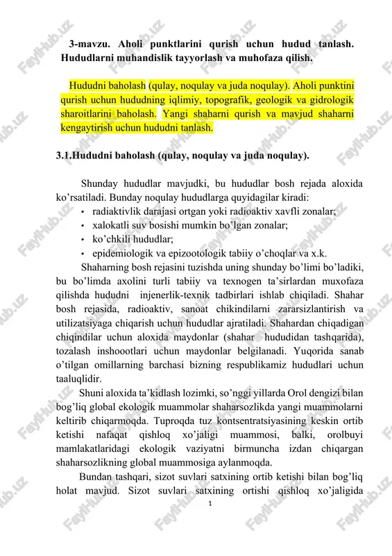 hududni baholash uchun muhandislik tadbirlar — DOCX