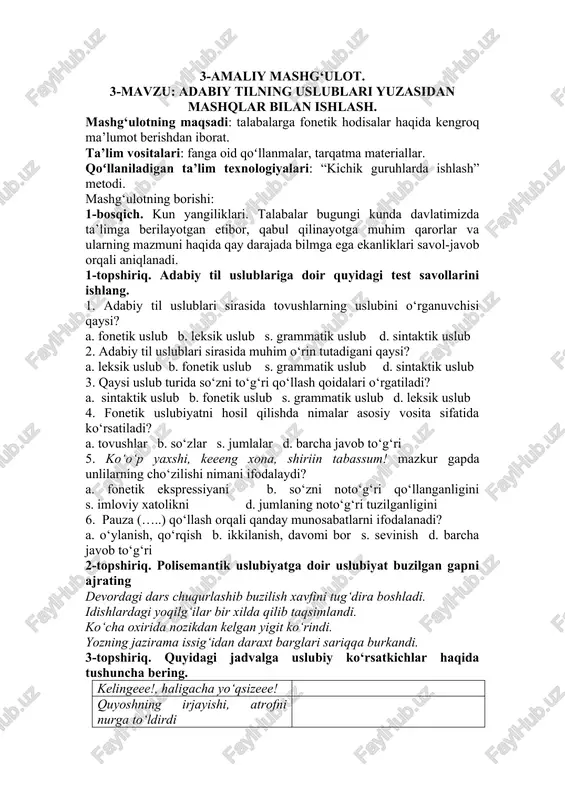 adabiy tilning uslublari — DOC
