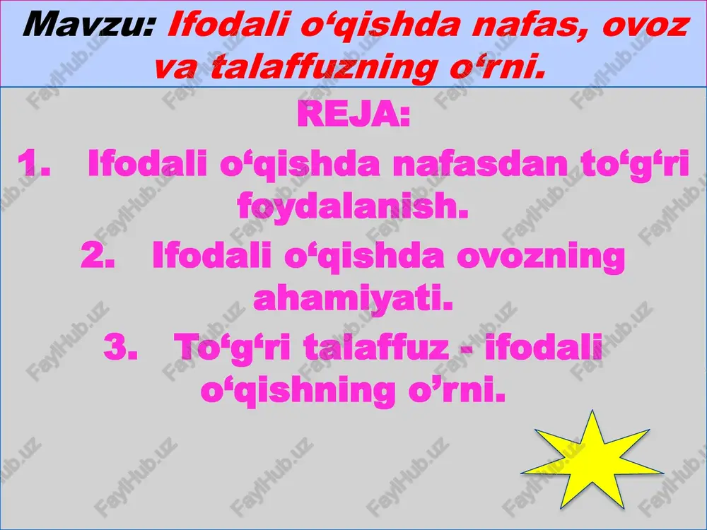 ifodali o‘qishda nafas, ovoz va talaffuzning o‘rni — PPTX
