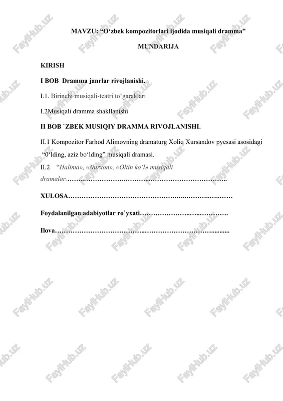 o‘zbek kompozitorlari ijodida musiqali dramma — DOCX