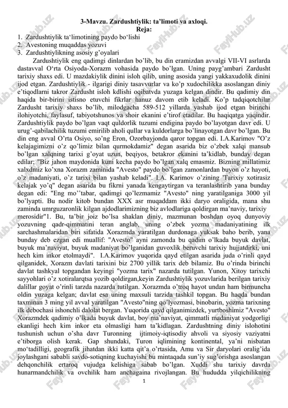 zardushtiylik: ta’limoti va axloqi — DOCX