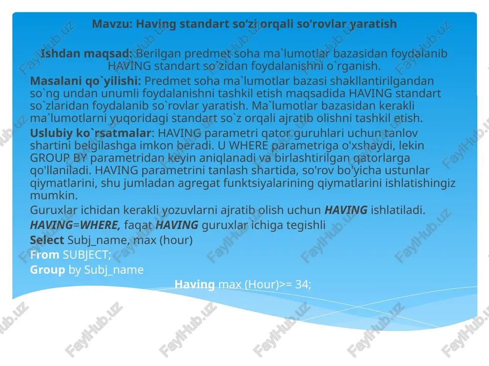 having standart so‘zior qalilari yaratish — PPTX