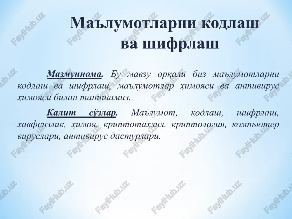 ma'lumotlarni kodlash va shifrlash — PPT